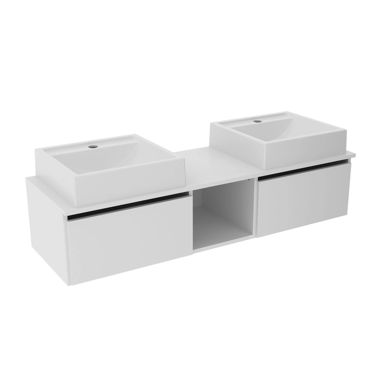 MUEBLE BAÑO AEREO 2 PUERTAS 2 LAVAMANOS BLANCO - 4