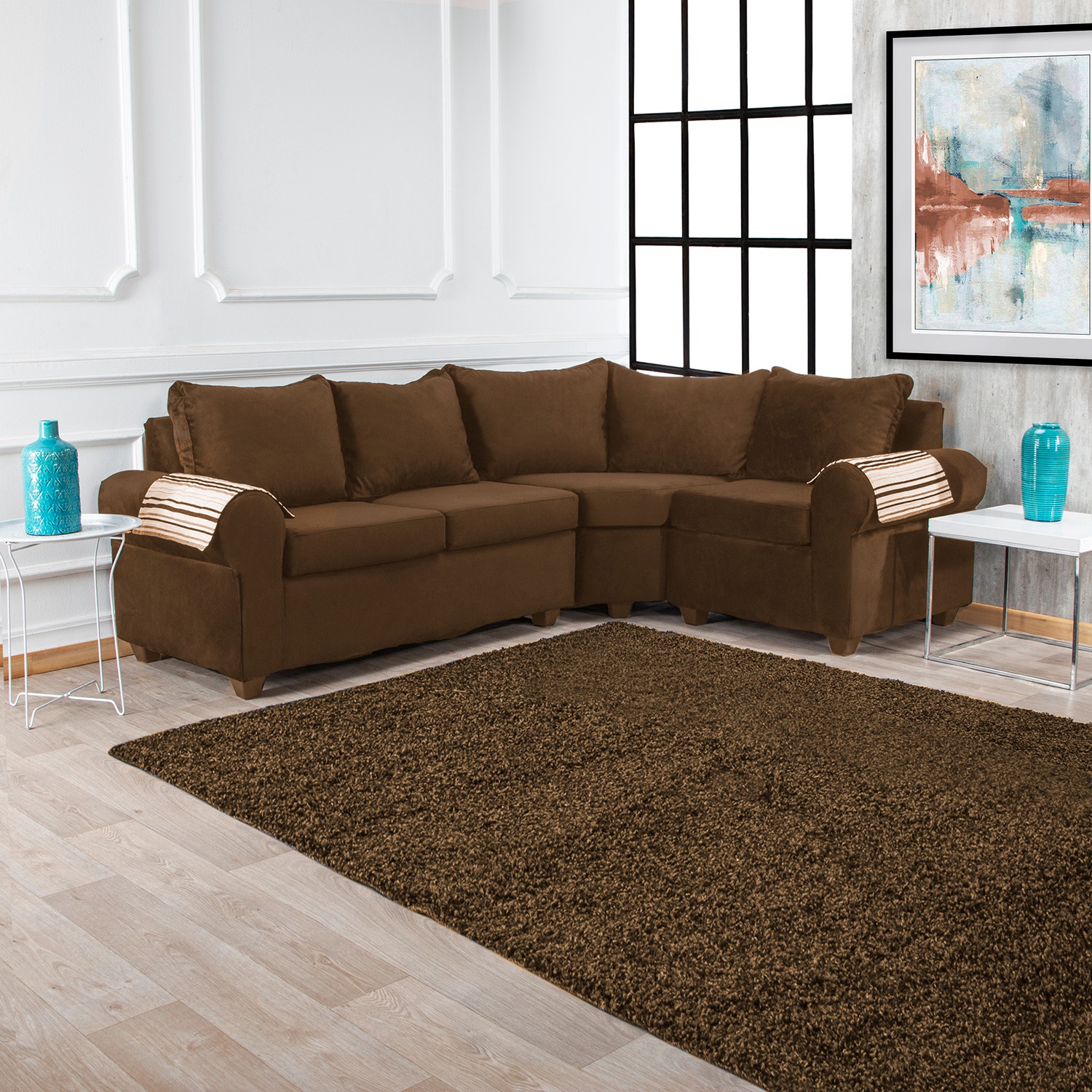 SOFÁ SECC. MUEBLES MPR CALAFATE 5 CUERPOS FELPA NEGRO - 1