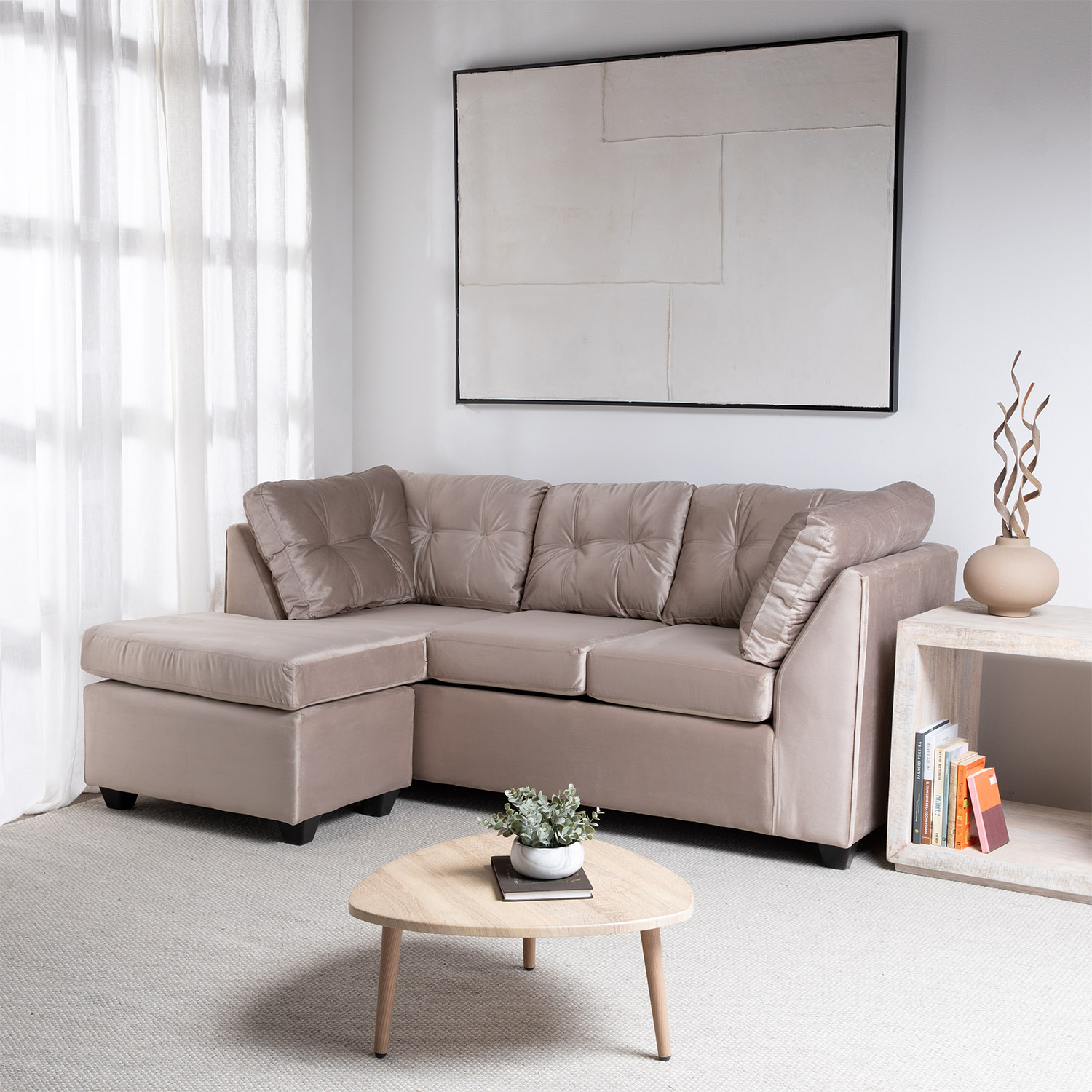 SECCIONAL BONSAI FELPA BEIGE - 1