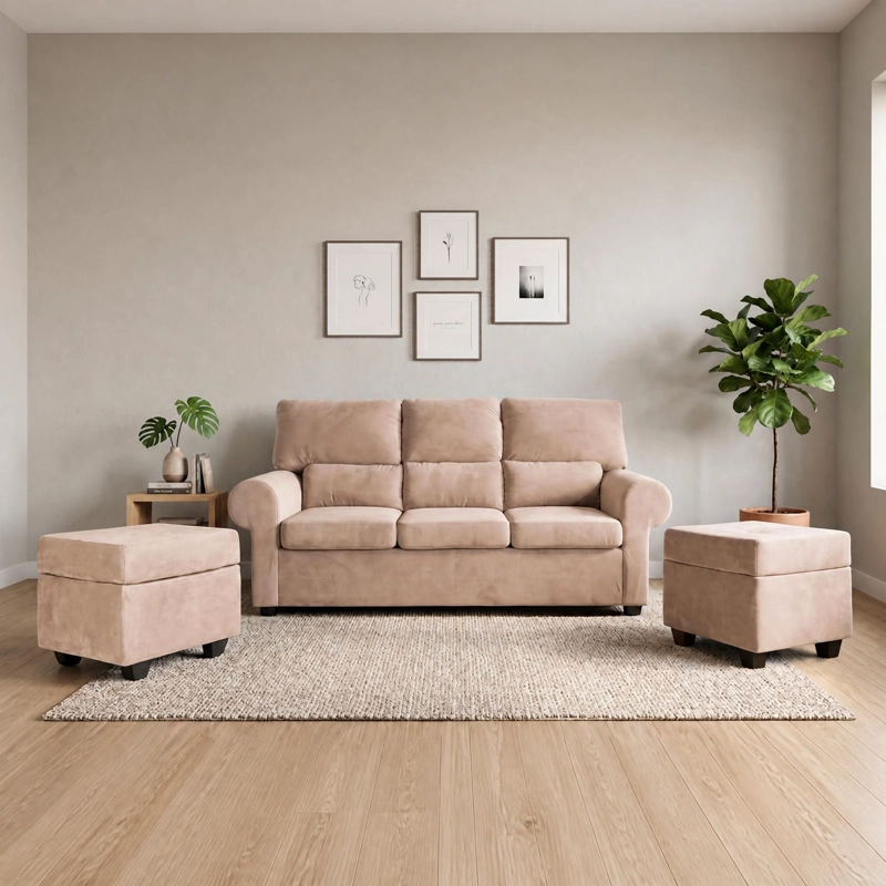 SOFA 3 CUERPOS BOSTON FELPA + 2 POUF - 1