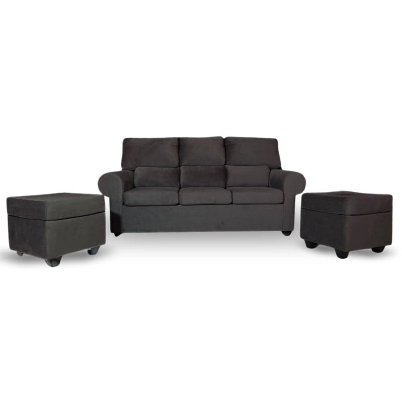 SOFA 3 CUERPOS BOSTON FELPA + 2 POUF - 2