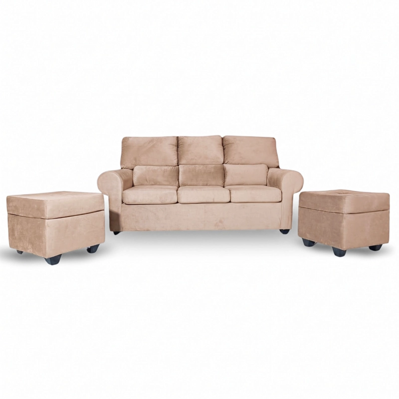 SOFA 3 CUERPOS BOSTON FELPA + 2 POUF - 2