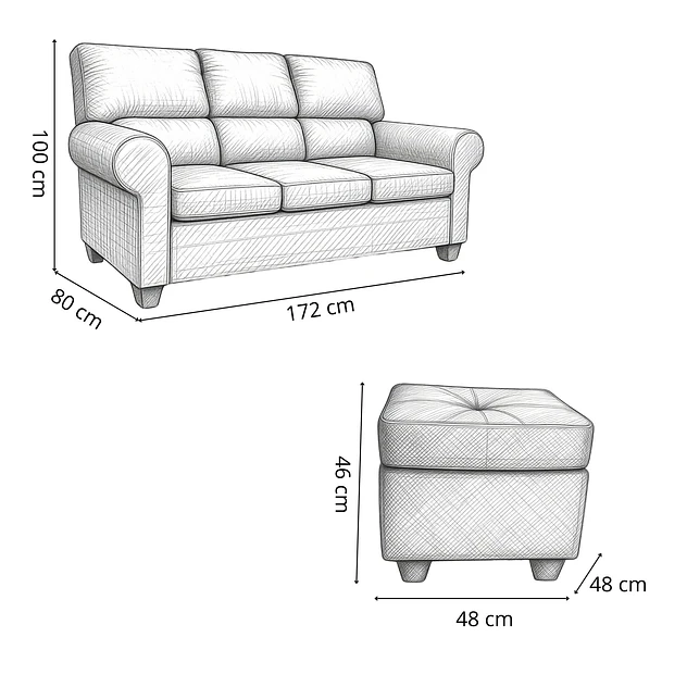 SOFA 3 CUERPOS BOSTON FELPA + 2 POUF - 8