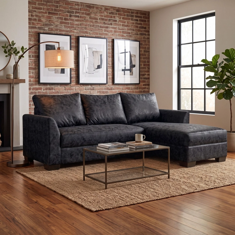 SILLON SECCIONAL DENVER EN L TELA ASPECTO CUERO - DERECHO - 1