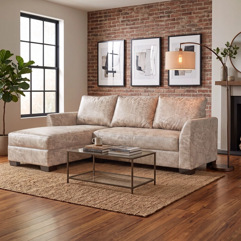 SILLON SECCIONAL DENVER EN L TELA ASPECTO CUERO - IZQUIERDO - 1