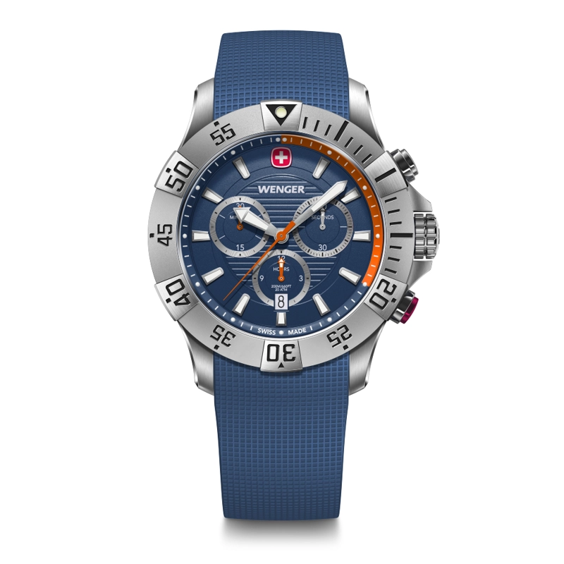 RELOJ DE PULSERA WENGER SEAFORCE CHRONO CORREA SILICONA AZUL, DIAL AZUL 43 MM - 1