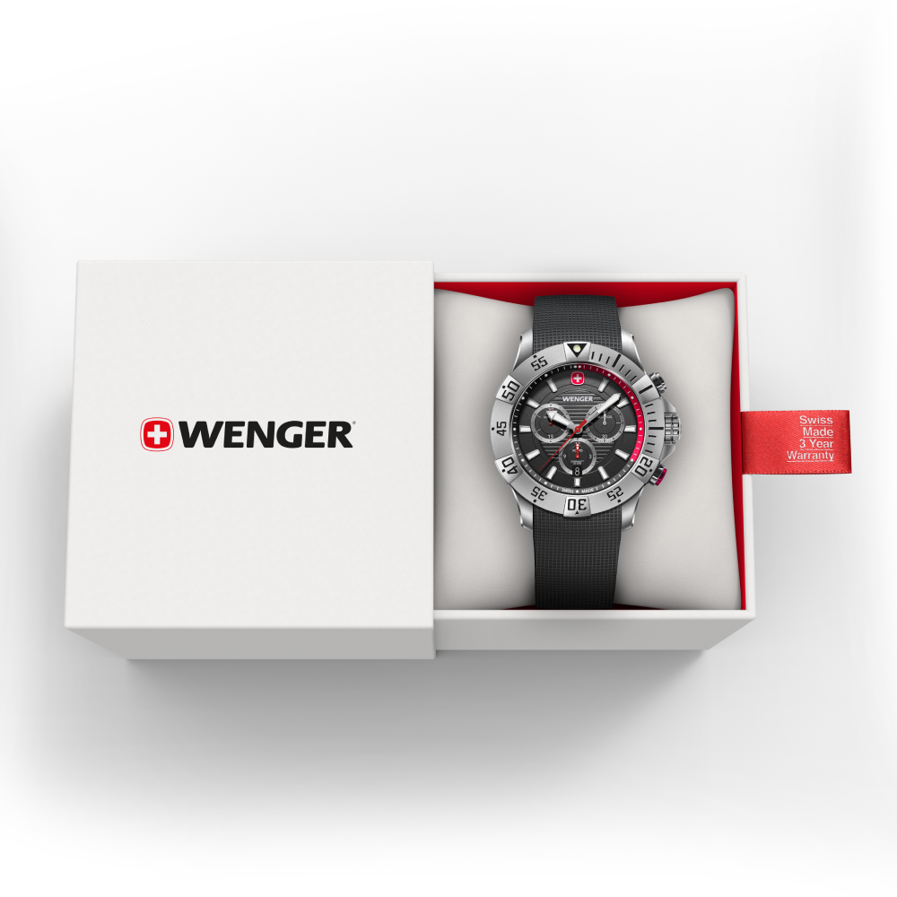 RELOJ DE PULSERA WENGER SEAFORCE CHRONO CORREA SILICON NEGRO, DIAL NEGRO 43 MM - 3
