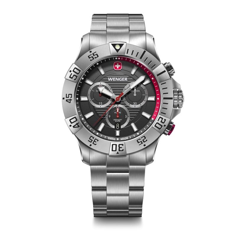 RELOJ DE PULSERA WENGER SEAFORCE CHRONO CORREA ACERO INOX, DIAL NEGRO 43 MM - 1