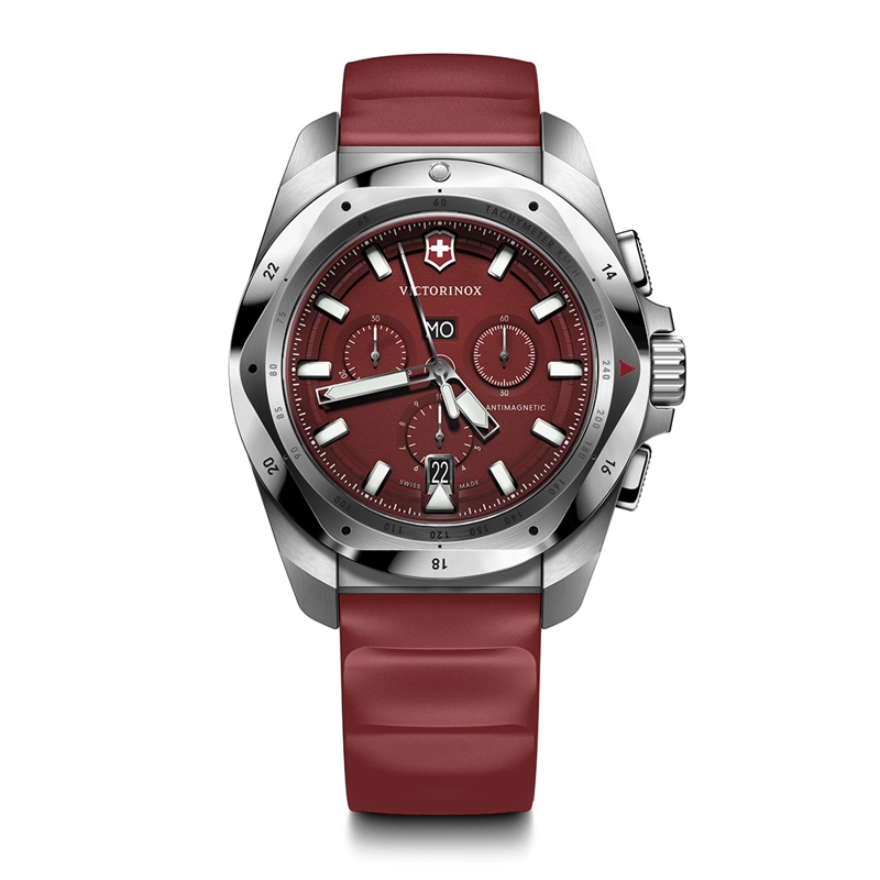 RELOJ DE PULSERA VICTORINOX INOX CHRONO 43 MM CORREA CAUCHO DIAL ROJO - 1
