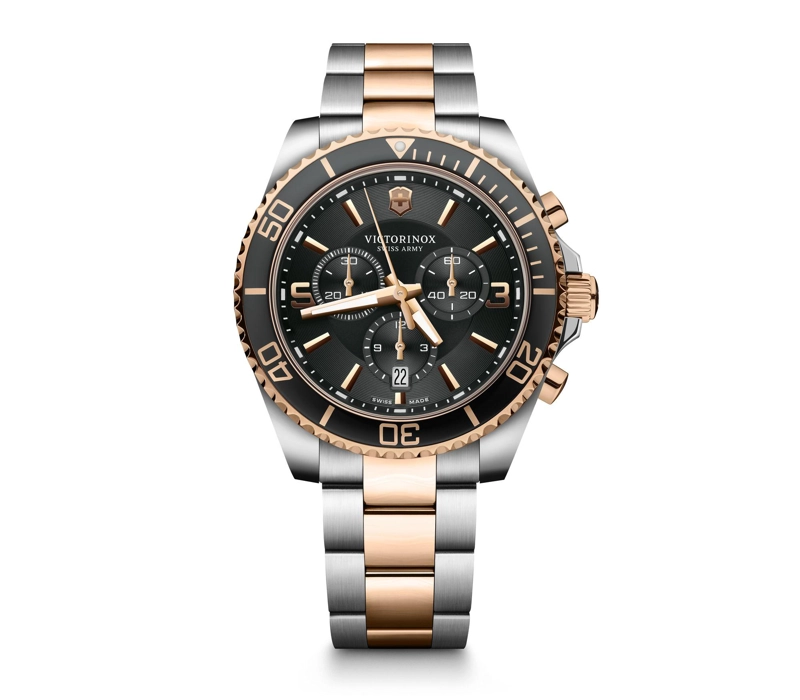 RELOJ DE PULSERA VICTORINOX MAVERICK CHRONOGRAPH CORREA DE ACERO INOXIDABLE BICOLOR DIAL NEGRO - 1