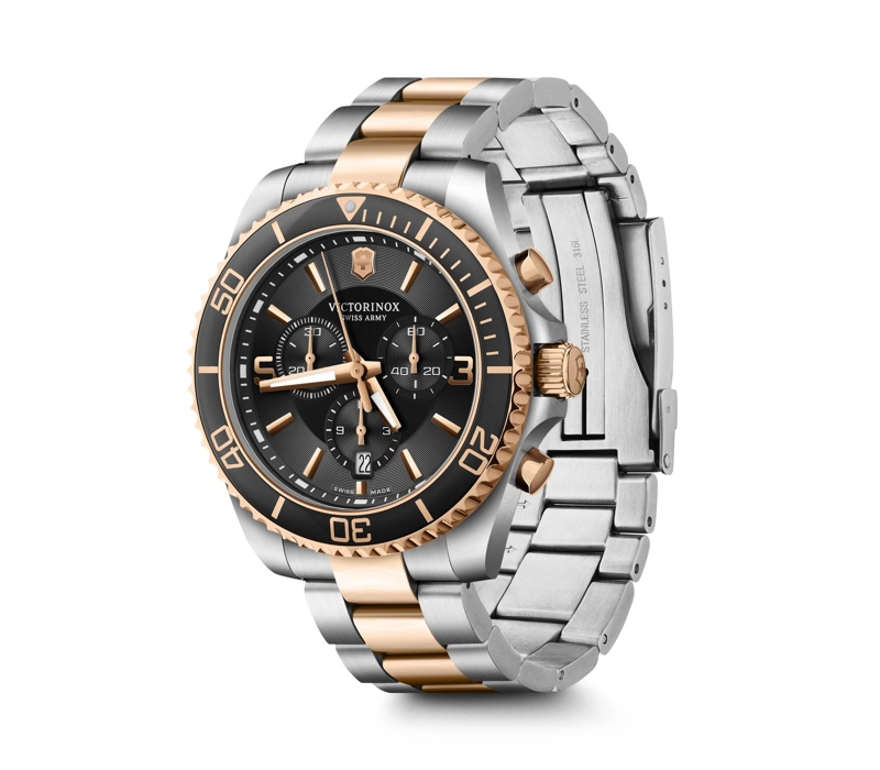 RELOJ DE PULSERA VICTORINOX MAVERICK CHRONOGRAPH CORREA DE ACERO INOXIDABLE BICOLOR DIAL NEGRO - 3