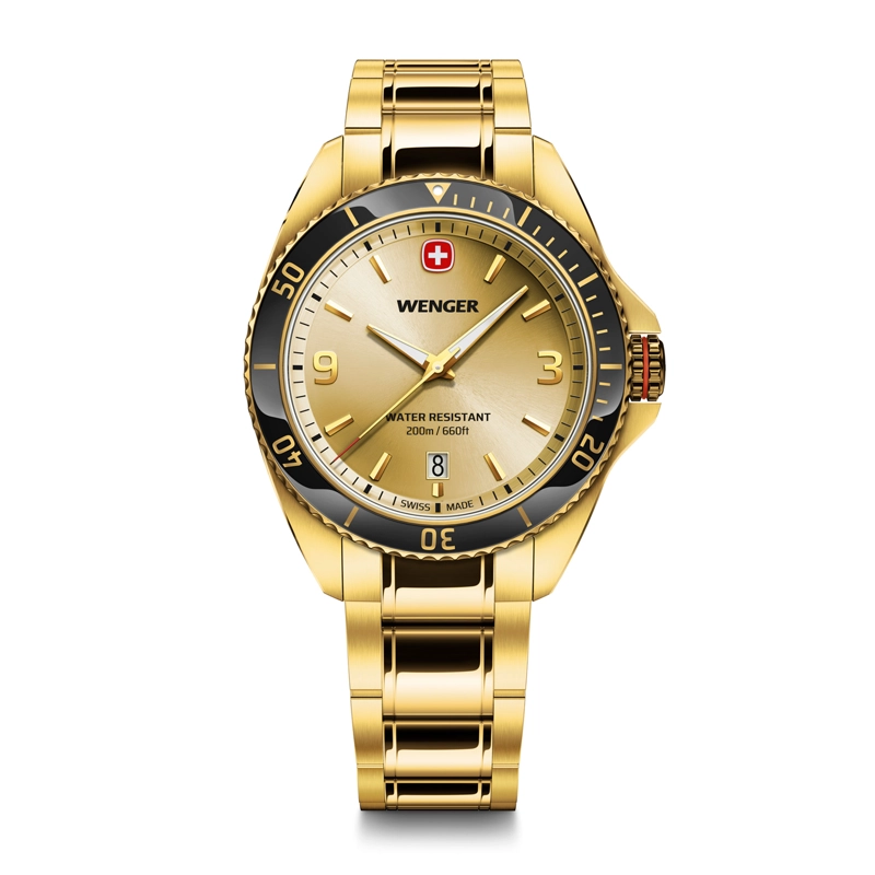 RELOJ EXECUTIVE DORADO CORREA DE ACERO WENGER - 1