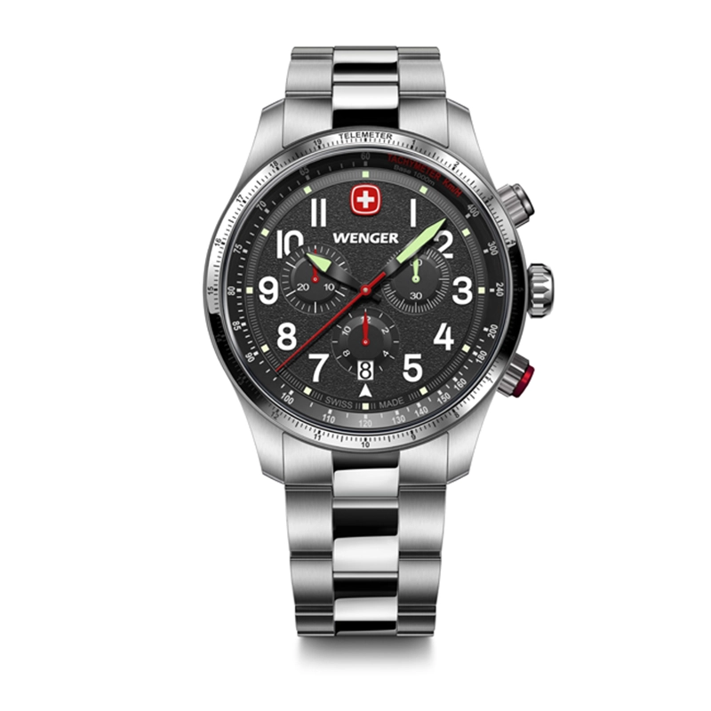 RELOJ TERRAGRAPH CHRONO NEGRO CORREA DE ACERO WENGER - 1
