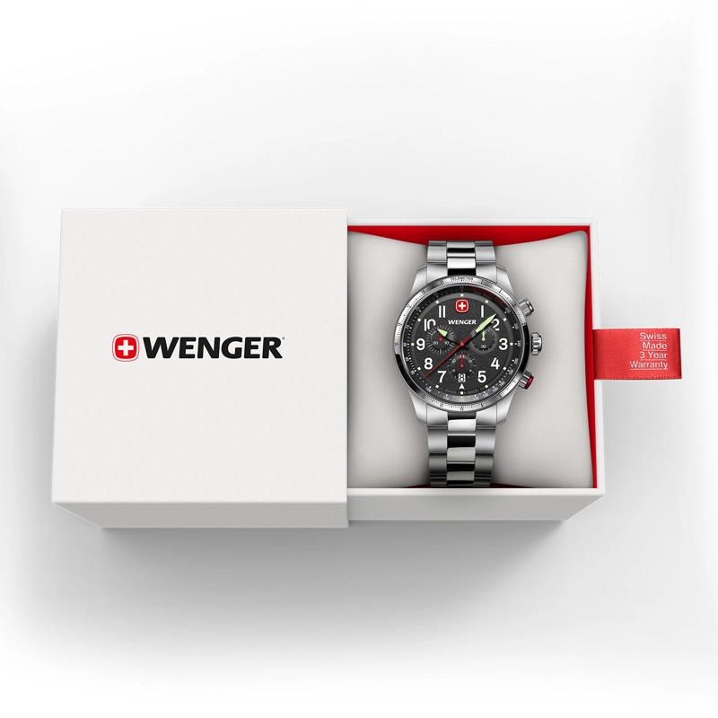 RELOJ TERRAGRAPH CHRONO NEGRO CORREA DE ACERO WENGER - 4