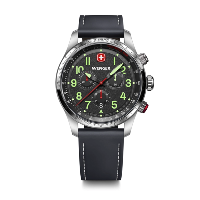 RELOJ TERRAGRAPH CHRONO NEGRO CORREA DE CUERO WENGER - 1