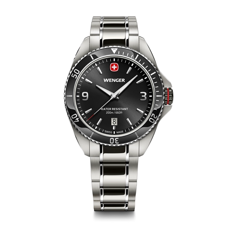 RELOJ EXECUTIVE NEGRO CORREA DE ACERO WENGER - 1
