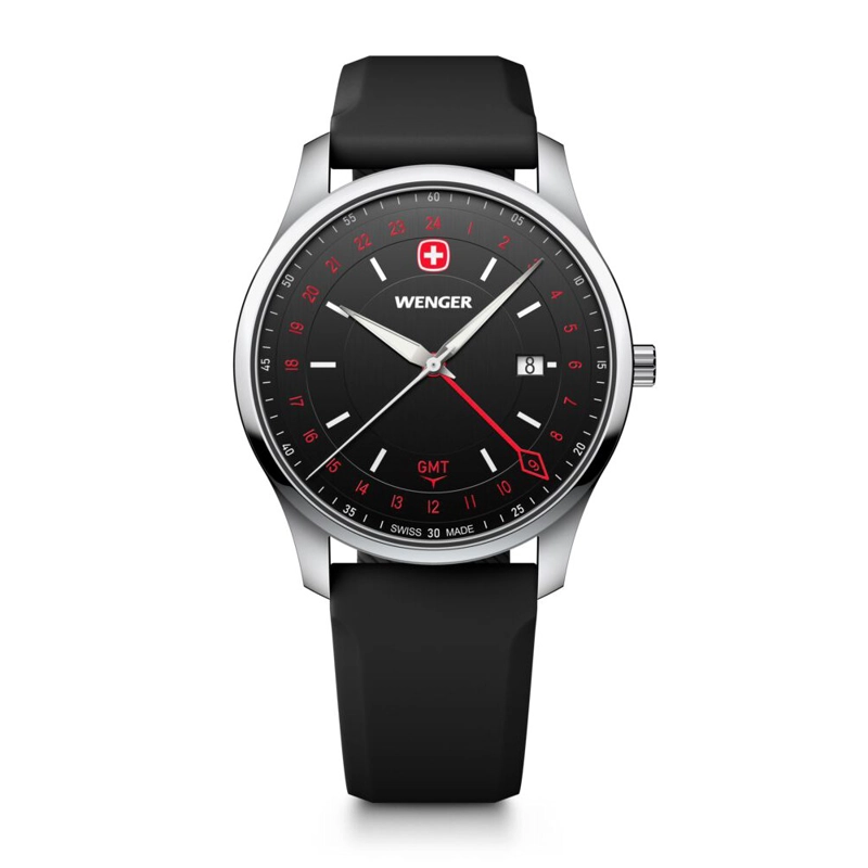 RELOJ CITY GMT 42 CORREA CAUCHO NEGRO WENGER - 1