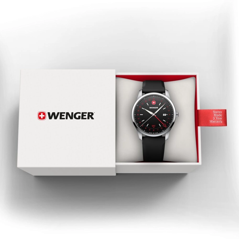 RELOJ CITY GMT 42 CORREA CAUCHO NEGRO WENGER - 3