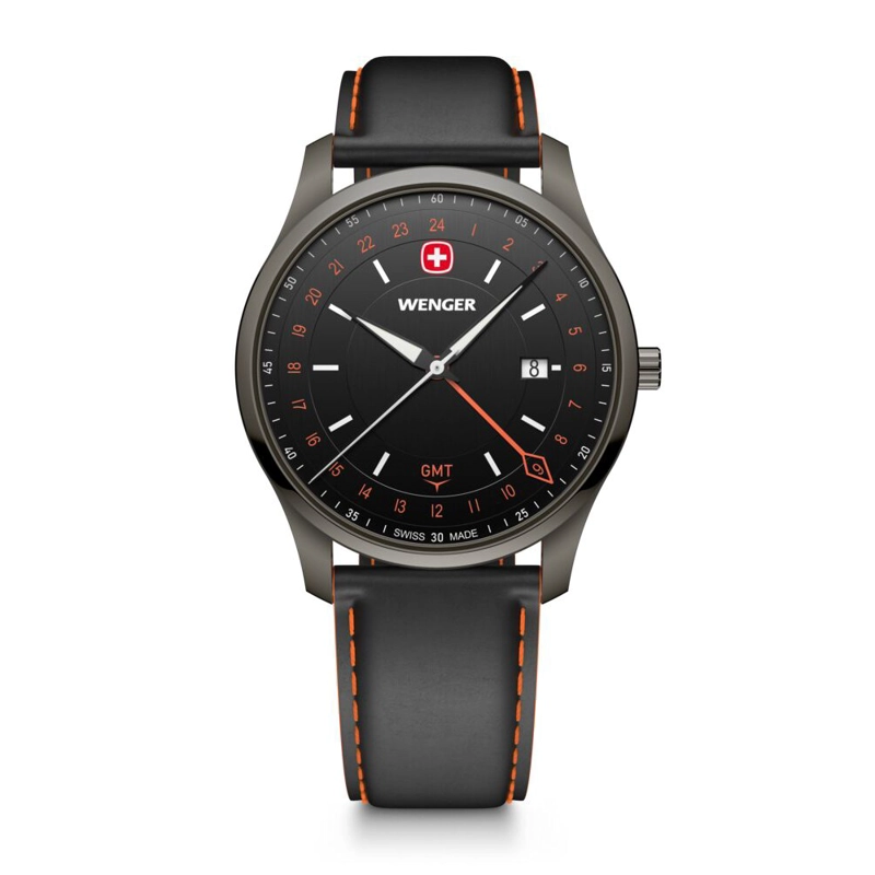 RELOJ CITY GMT 42 CORREA CUERO NEGRO/NARANJO WENGER - 1