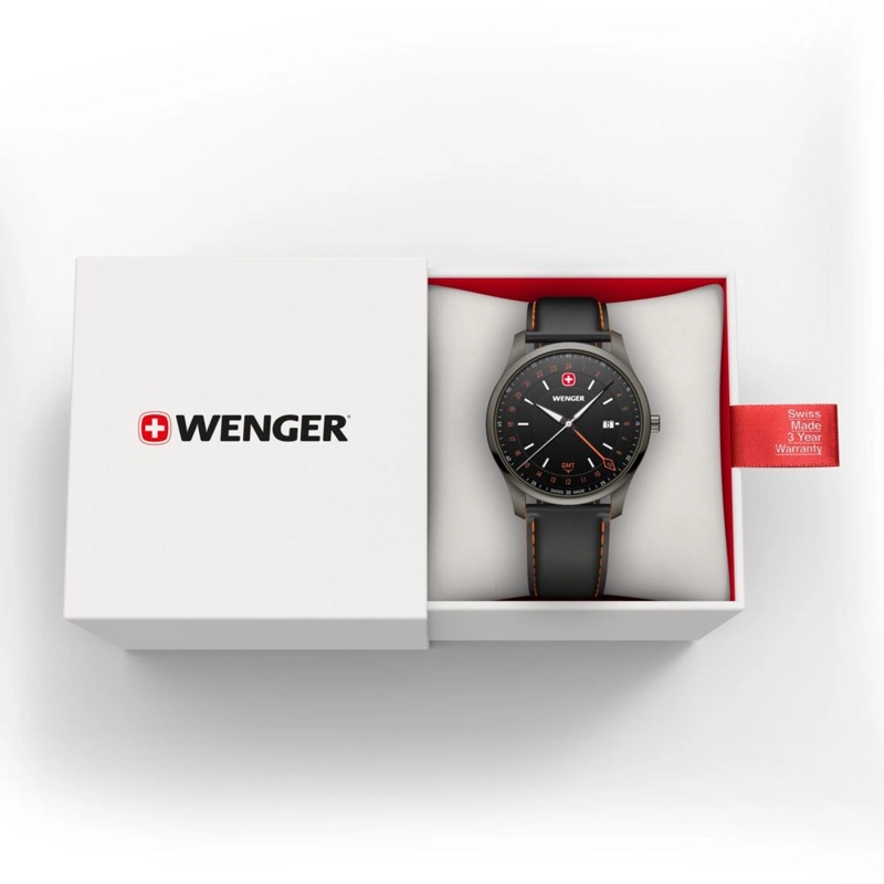 RELOJ CITY GMT 42 CORREA CUERO NEGRO/NARANJO WENGER - 3
