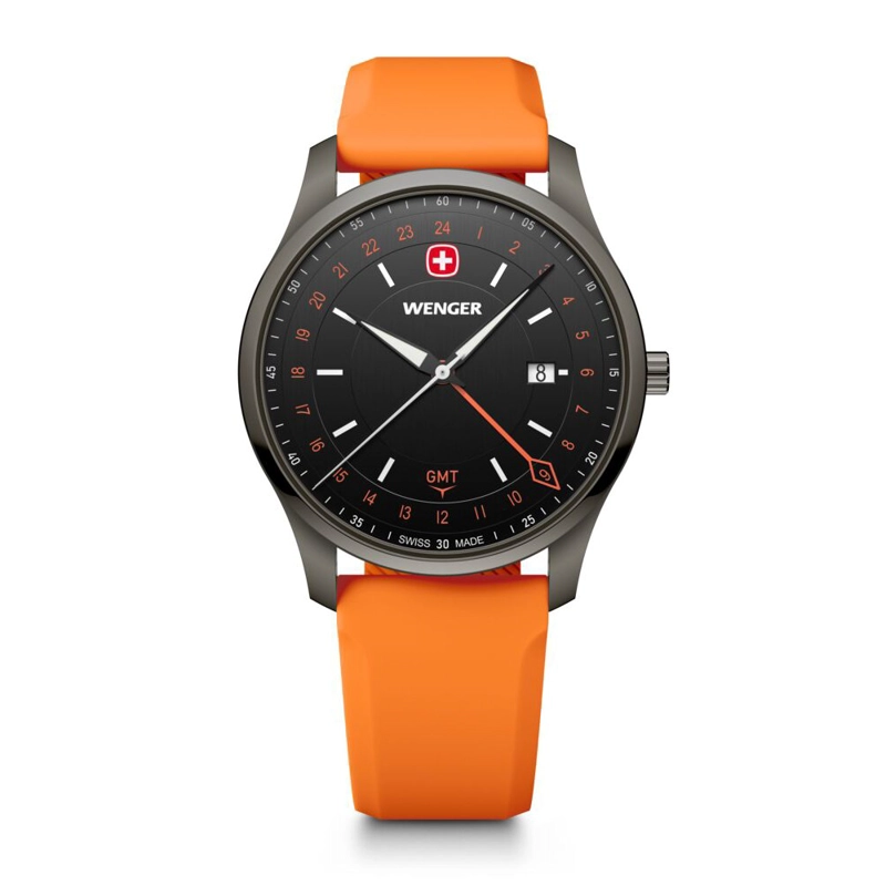 RELOJ CITY GMT 42 CORREA CAUCHO NARANJO WENGER - 1