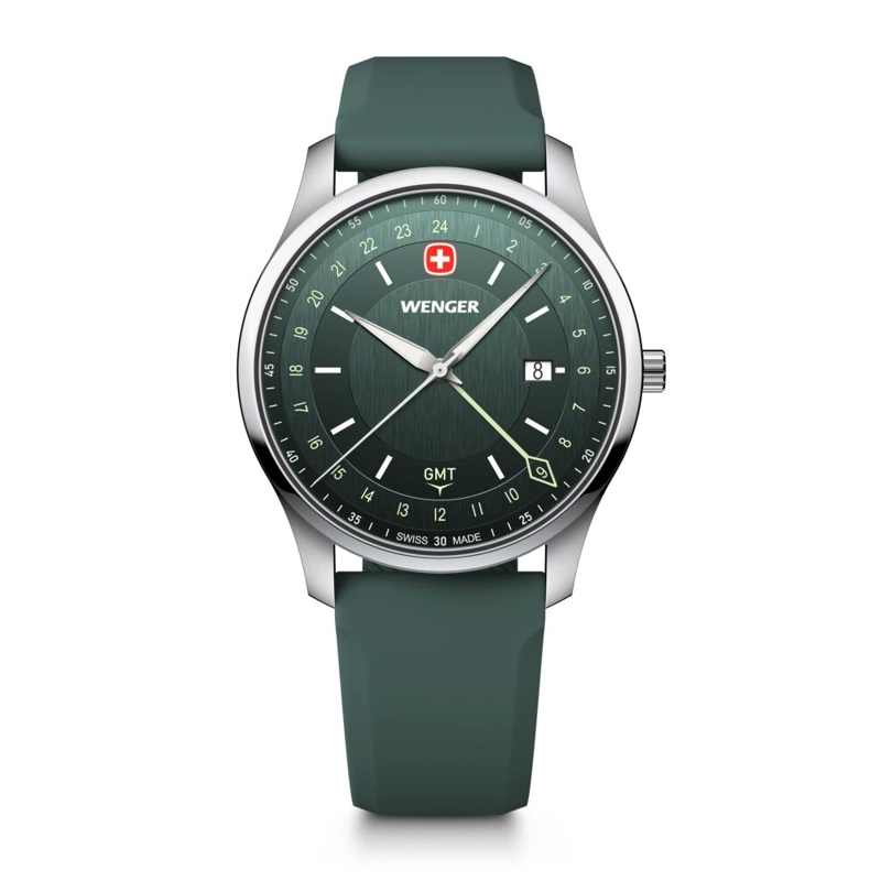RELOJ CITY GMT 42 CORREA CAUCHO VERDE WENGER - 1