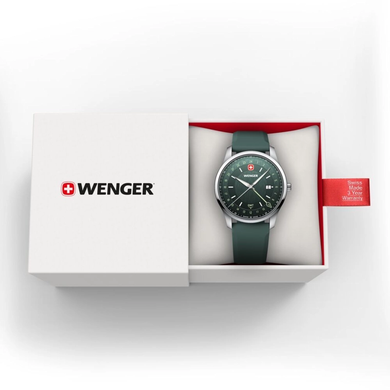 RELOJ CITY GMT 42 CORREA CAUCHO VERDE WENGER - 3