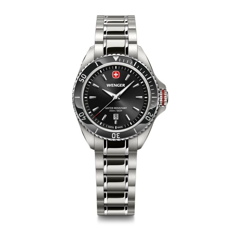 RELOJ EXECUTIVE CORREA ACERO DIAL NEGRO WENGER - 1