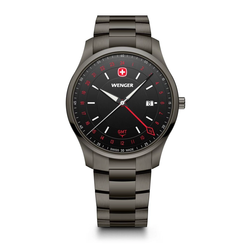 RELOJ CITY GMT 42 CORREA ACERO NEGRO WENGER - 1