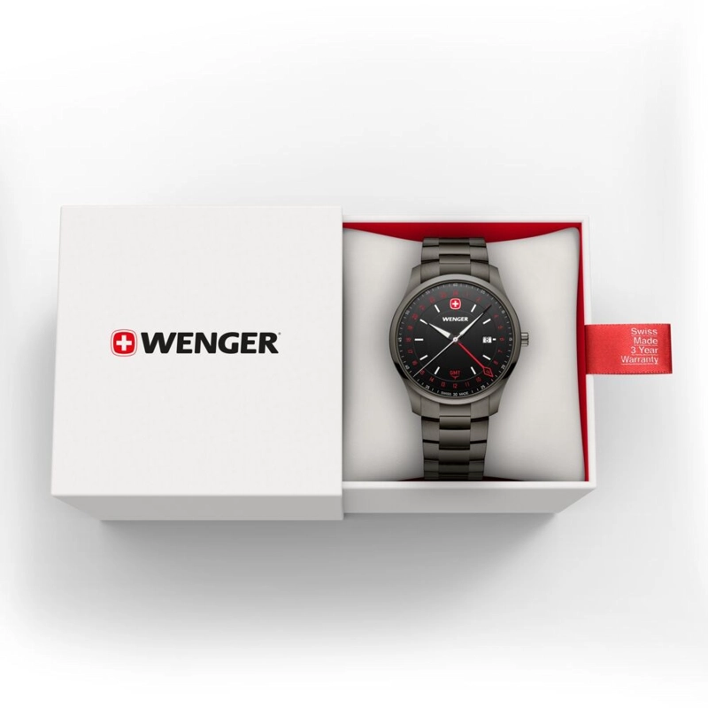 RELOJ CITY GMT 42 CORREA ACERO NEGRO WENGER - 3
