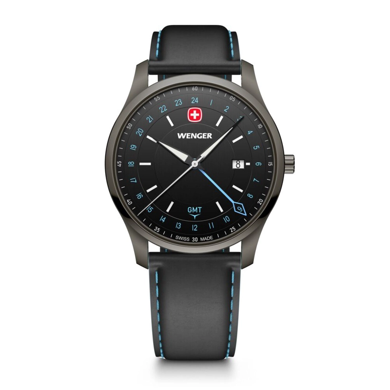 RELOJ CITY GMT 42 CORREA CUERO NEGRO WENGER - 1