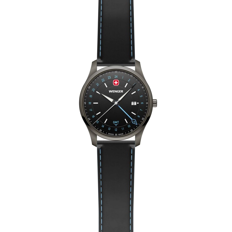 RELOJ CITY GMT 42 CORREA CUERO NEGRO WENGER - 2