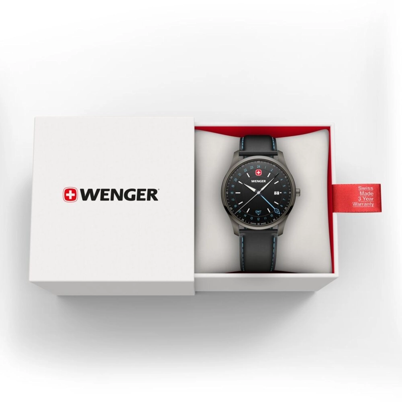 RELOJ CITY GMT 42 CORREA CUERO NEGRO WENGER - 4