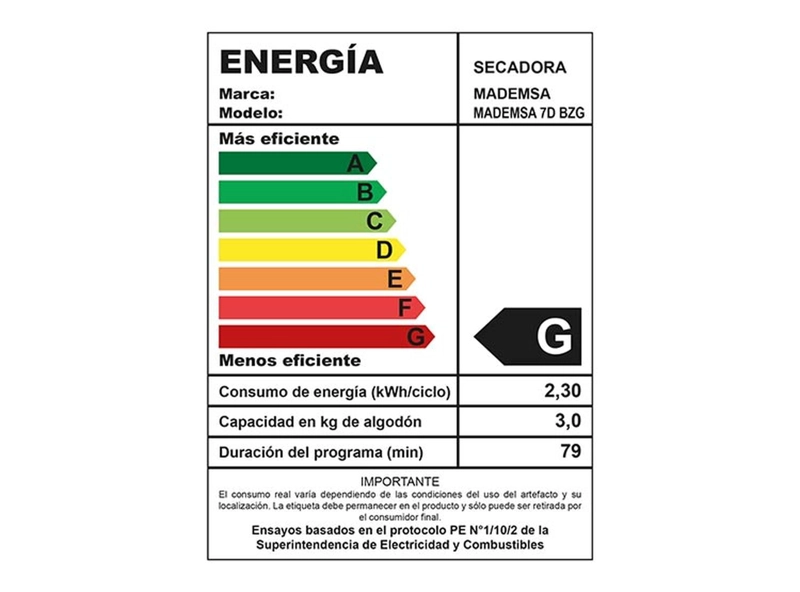 SECADORA MADEMSA CARGA FRONTAL 7 KG 7D BZG EN COLOR BLANCO - 3
