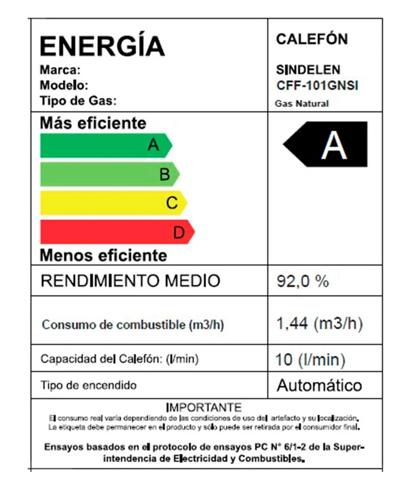 CALEFON SINDELEN GAS NATURAL TIRO FORZADO CFF-101GNSI - 5