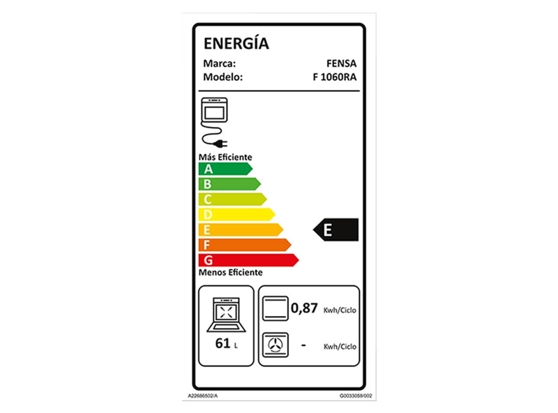 HORNO EMPOTRABLE FENSA FHE 1060 R 66 LTRS - 7