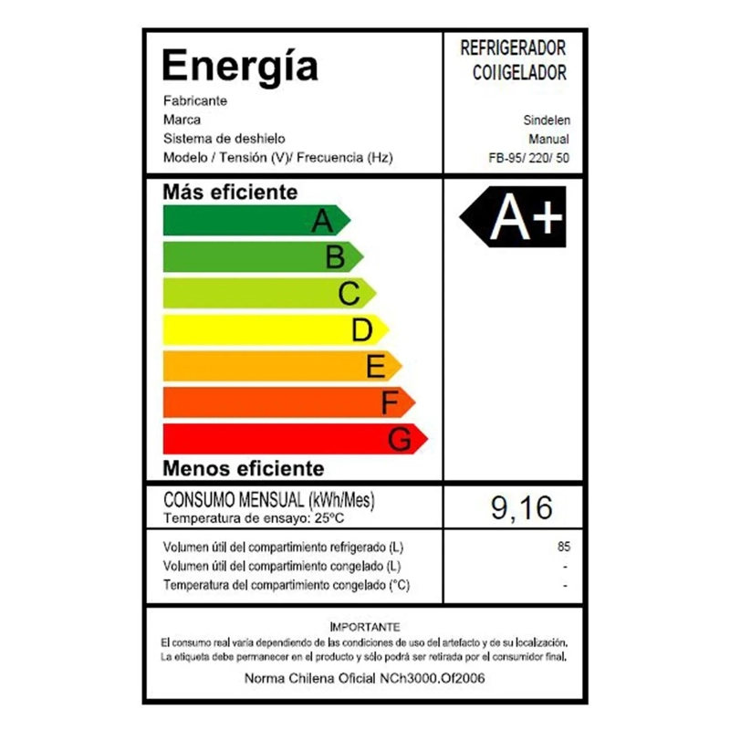 REFRIGERADOR FRIGOBAR SINDELEN FB-95 85 LT - 10