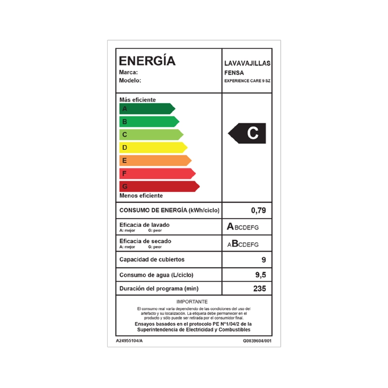 LAVAVAJILLAS FENSA 9 CUBIERTOS EXPERIENCE CARE 9 SZ INOX PROGRAMA ECONOMICO Y PANEL DIGITAL - 9