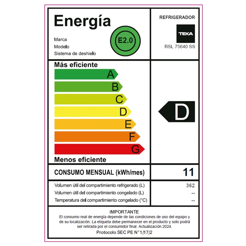 REFRIGERADOR MONOPUERTA TEKA RSL-75640 NO FROST GRIS 362 LT - 8