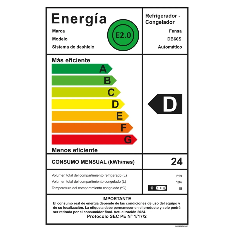 REFRIGERADOR FENSA DB60S 322 LTS NO FROST - 11