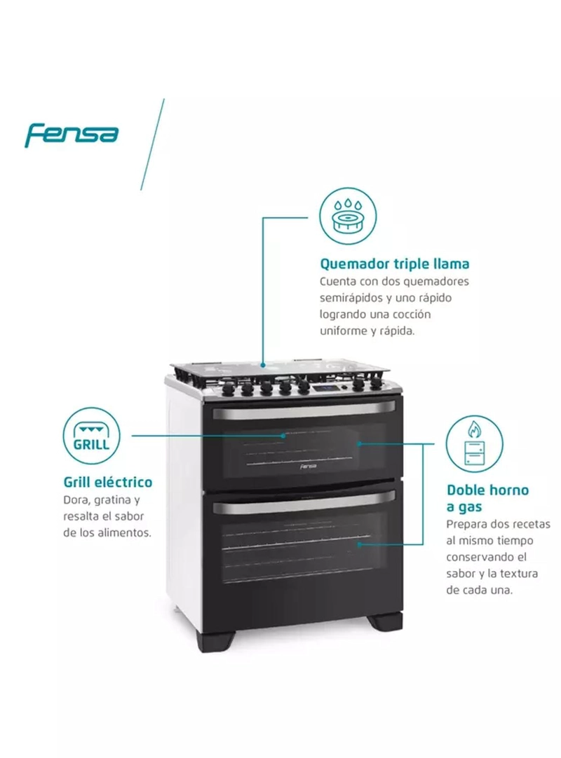 COCINA A GAS FENSA DOBLE HORNO 76 DBT NEGRA - 7