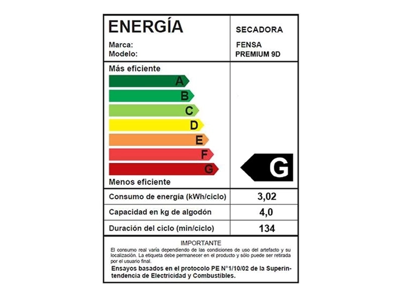 SECADORA DE ROPA POR VENTILACION FENSA PREMIUM CARE 9D 9 KG - 7