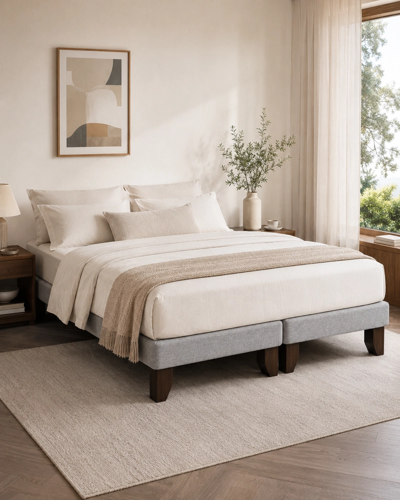 BASE CAMA EUROPEA KING DIVIDIDA GRIS CLARO 180X200 CM - 5
