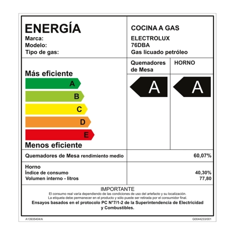 COCINA A GAS 5 PLATOS DOBLE HORNO ELEXTROLUX 76DBA NEGRA - 11