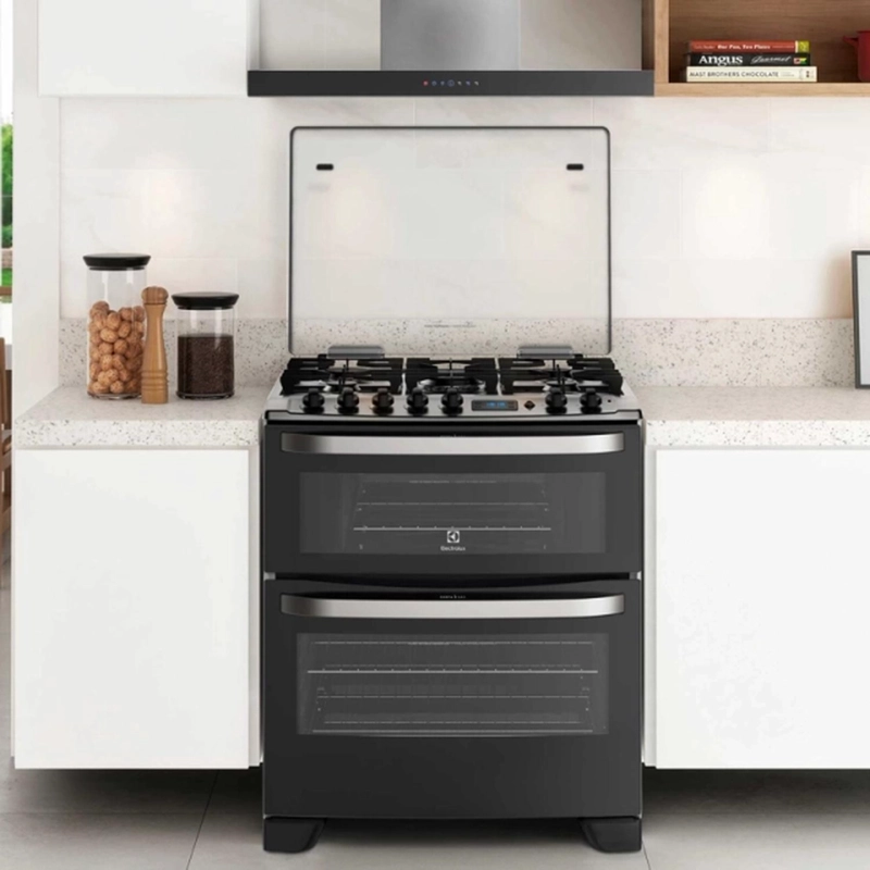 COCINA A GAS 5 PLATOS DOBLE HORNO ELEXTROLUX 76DBA NEGRA - 3