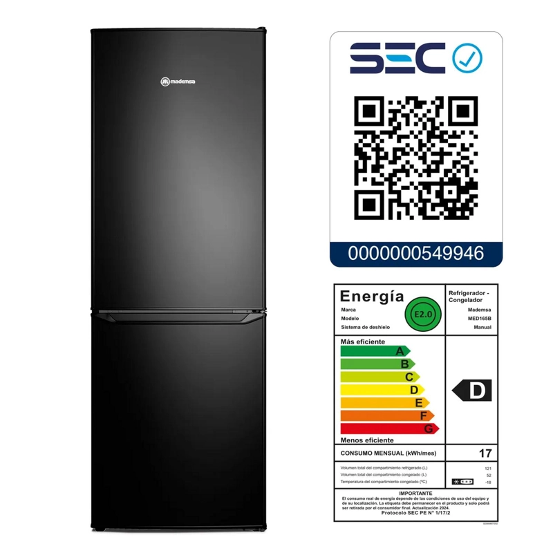 REFRIGERADOR MADEMSA 173L FRIO DIRECTO BOTTOM FREEZER MED165B NEGRO - 6