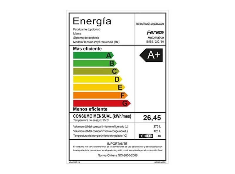 REFRIGERADOR NO FROST FENSA IB45S 400 LITROS - 8