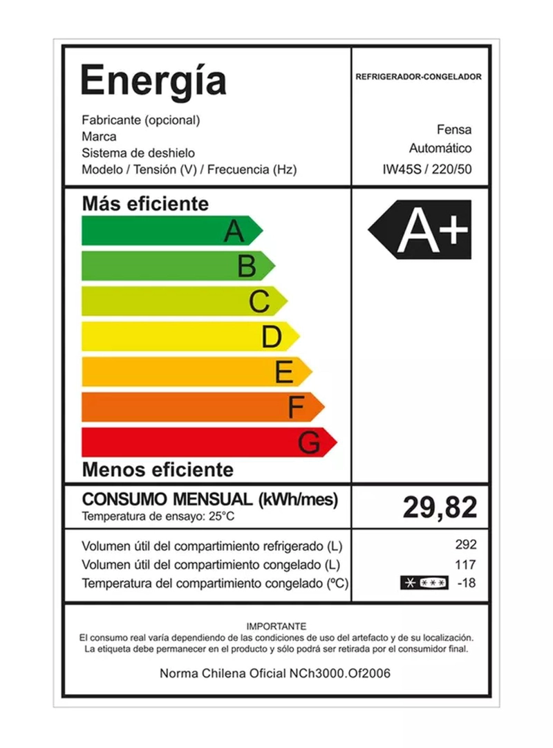 REFRIGERADOR NO FROST FENSA IW45S 409 LTS - 8