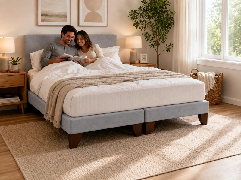 BASE DE CAMA EUROPEA 2 PLAZAS DIVIDIDA 190 CM LARGO - GRIS PLATA - 5