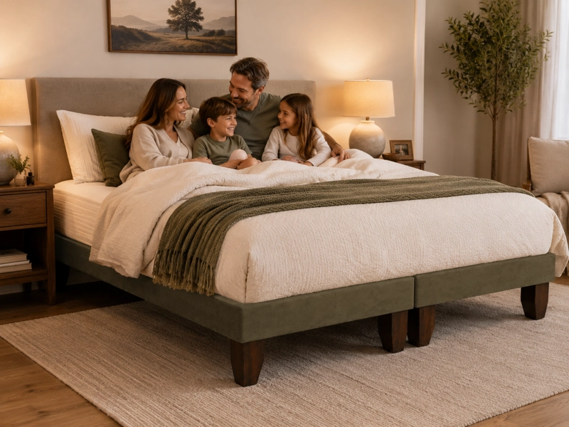 BASE DE CAMA EUROPEA 2 PLAZAS DIVIDIDA VERDE OLIVA 190 CM LARGO - 5
